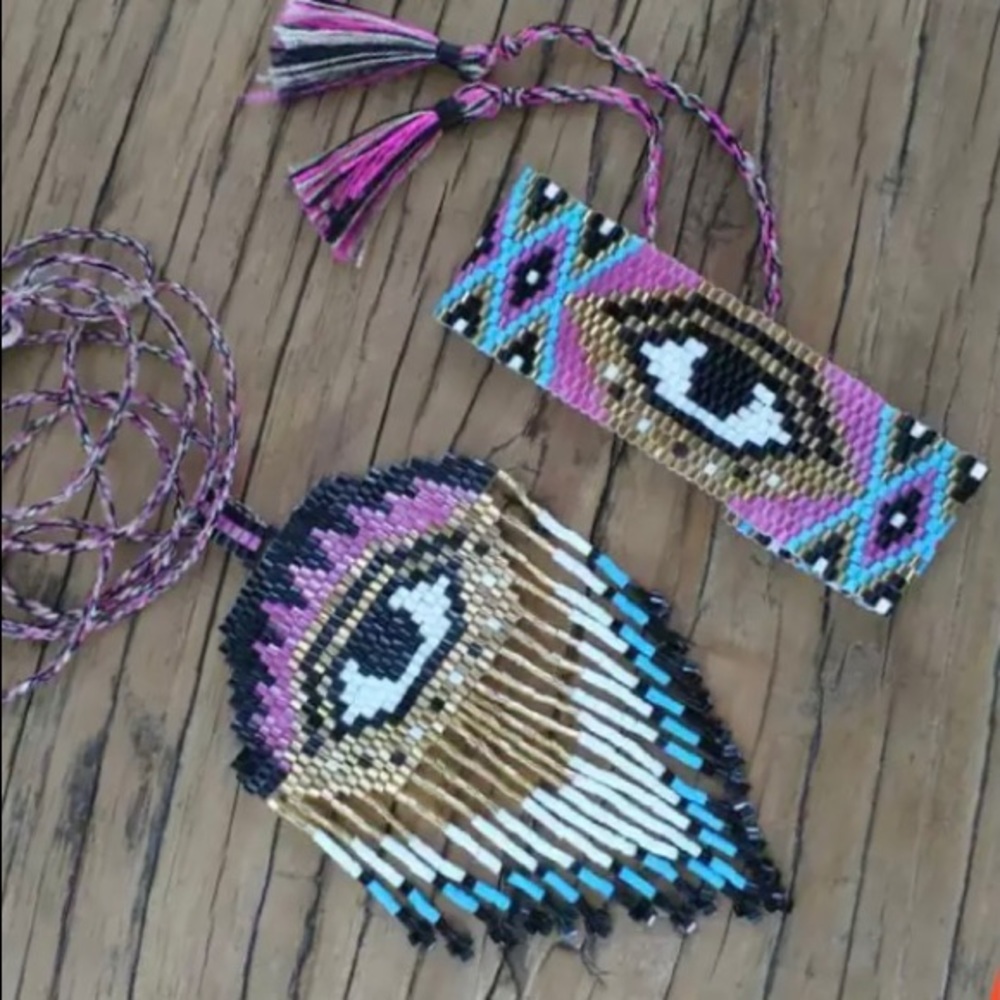 Evil eye 🧿 beaded bracelet & necklace adjustable handmade